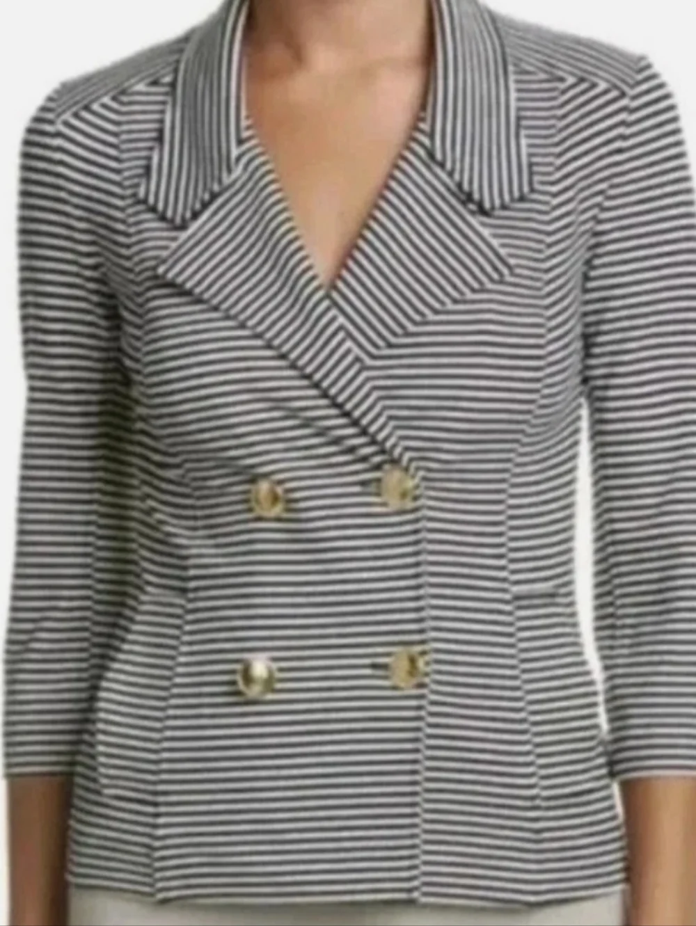 CAbi XL Jacket Nautical Blazer Navy & White Striped Double Breasted